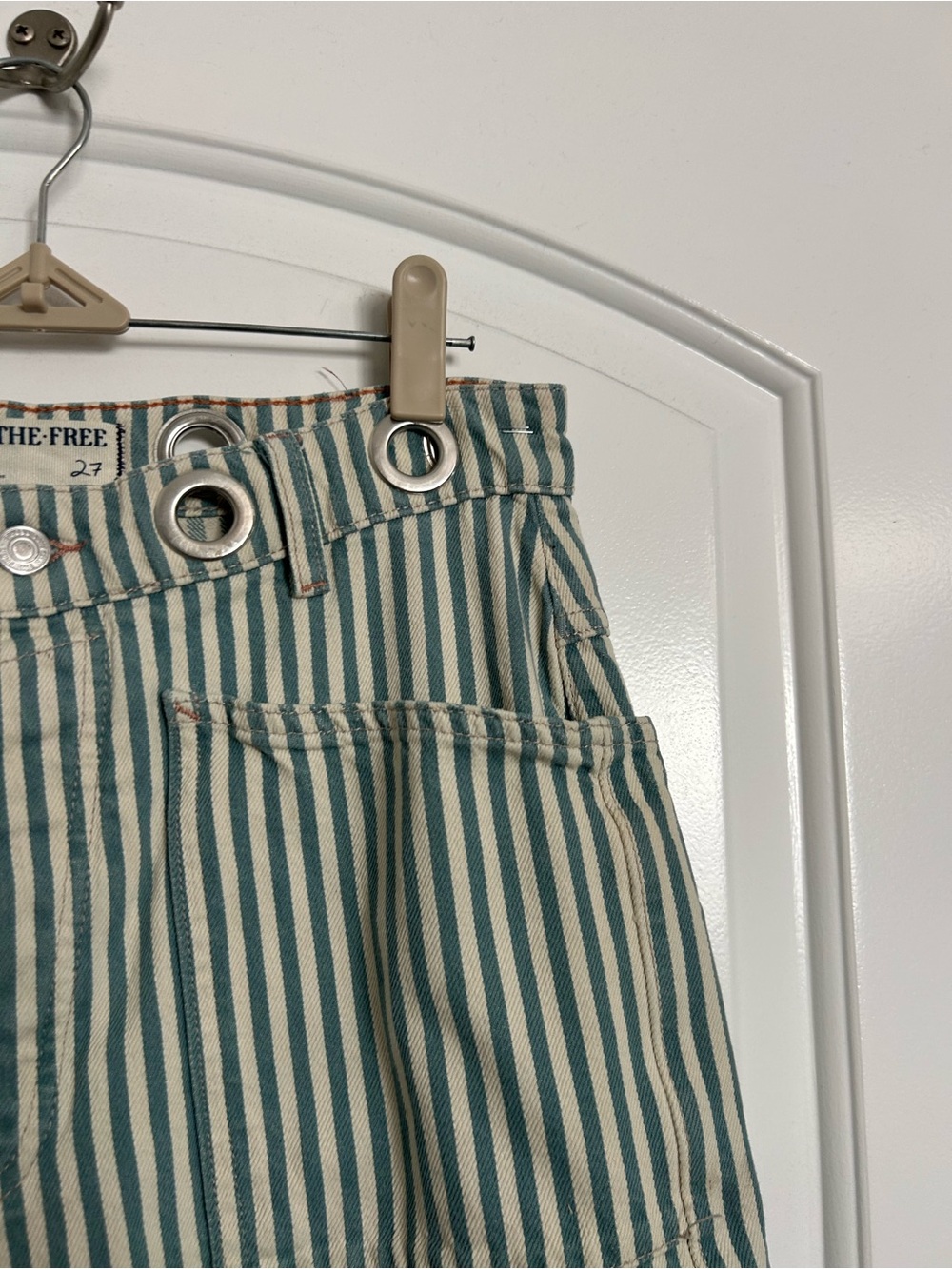 Free People Moxie Railroad Low-Slung Wide Leg Barrel Jeans Size 27 Nautical Boho - Picture 11 of 15